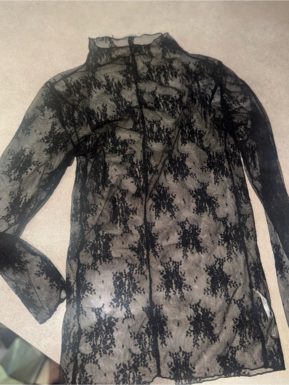 Free People Black Sheer Lace Long Sleeve Top